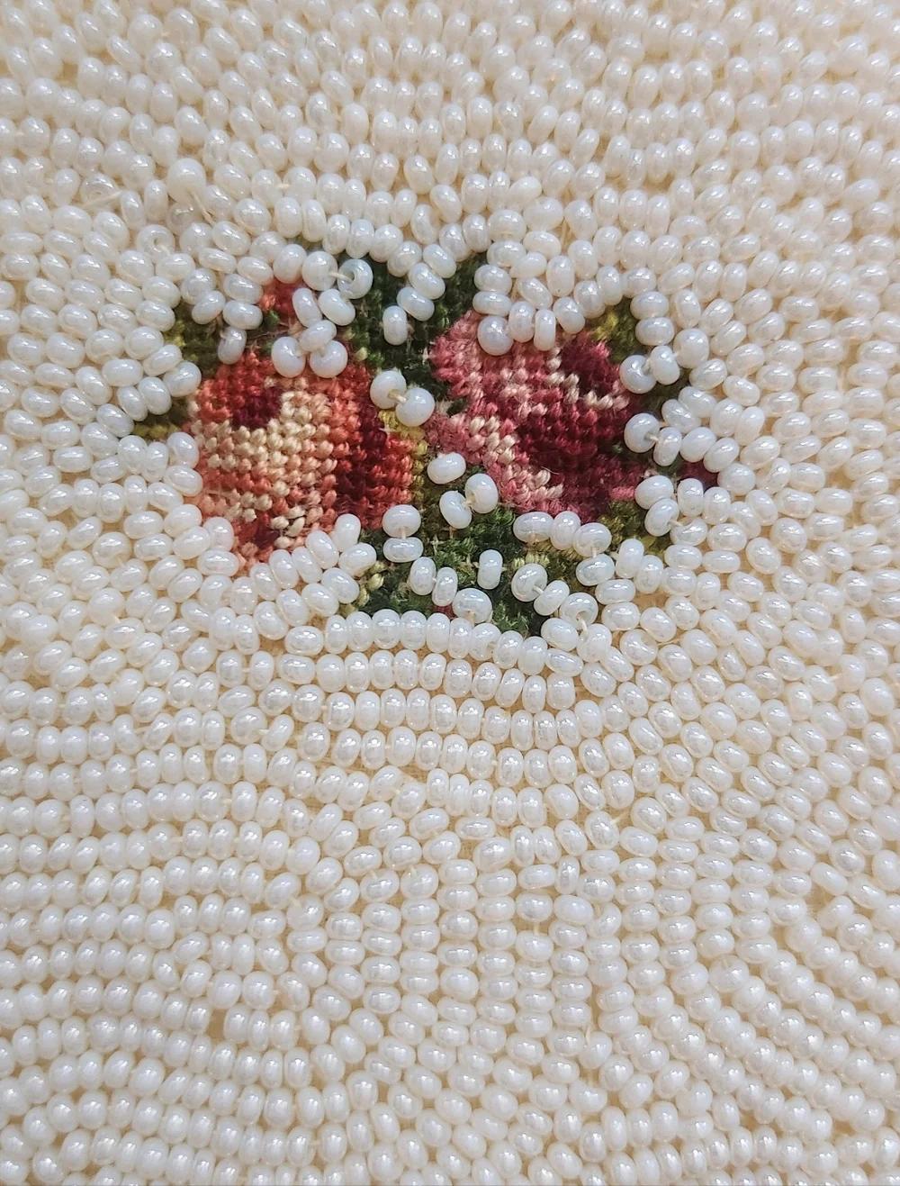 Beaded Floral Glasses Case in Cream with Pink Roses
